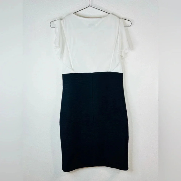 Enfocus Studio White and Black Sheath Dress with Ruched Top Open Ruffle Size 4 - Picture 7 of 9